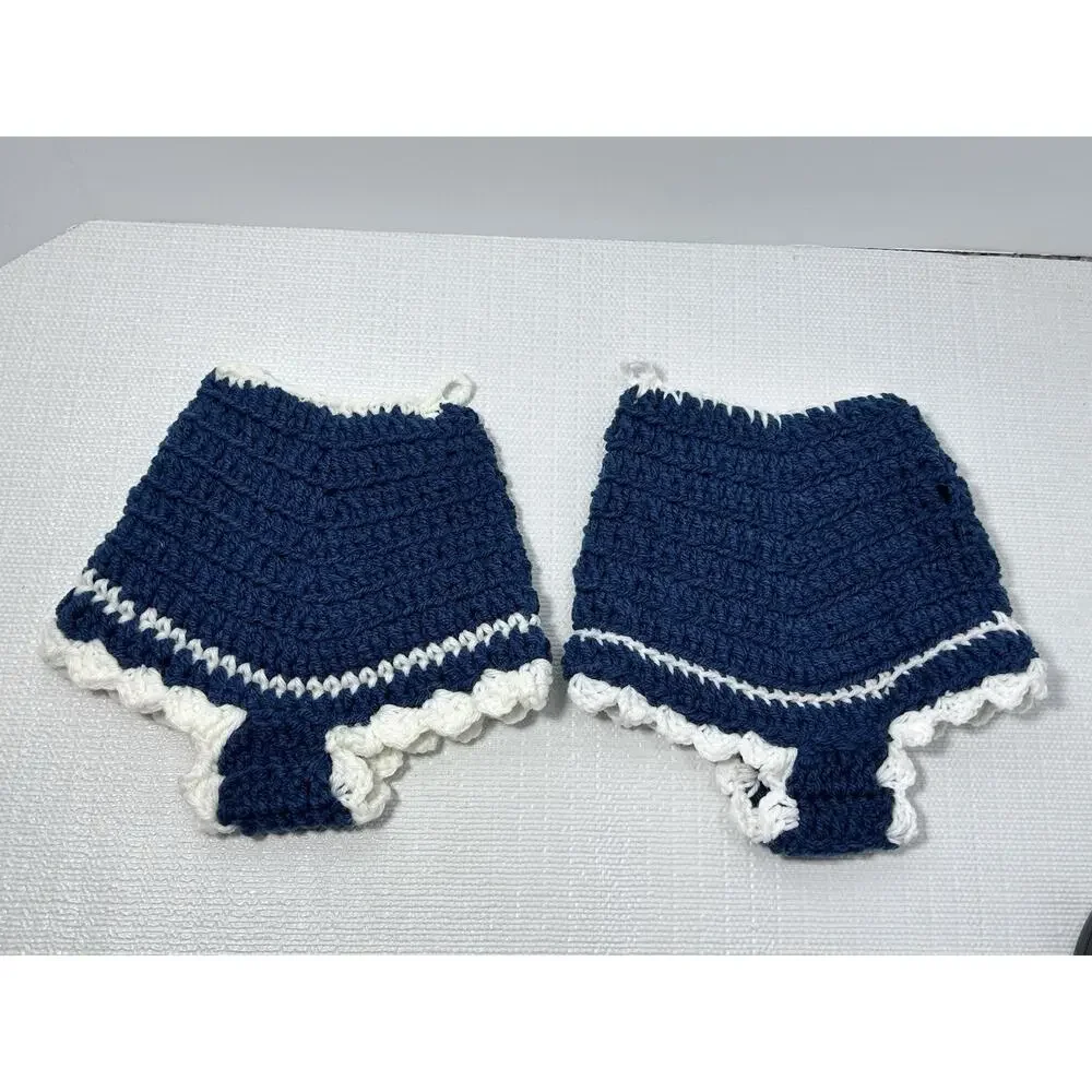 Hand Crocheted Double Thick Hot Pad Pot Holder Pair‎ VTG Granny Core Underwear